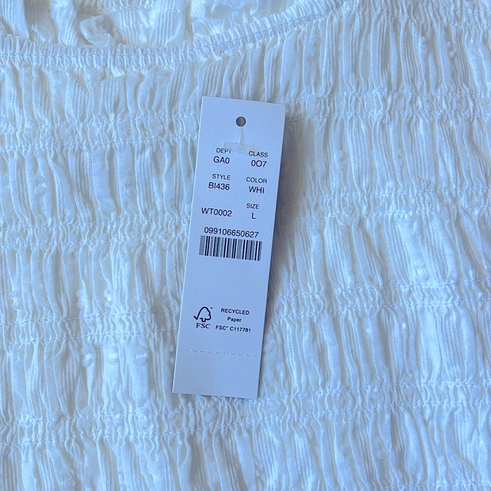 J.Crew Puff-Sleeve Textured Voile Smocked Top- White- Size Large - Picture 6 of 6